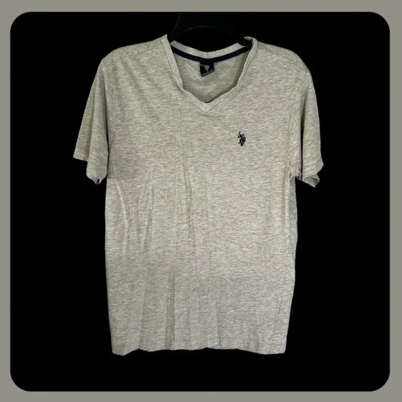 US Polo Assn T Shirt Mens Small Gray V Neck Short Sleeve Top Stretch Navy Pony - Picture 1 of 8
